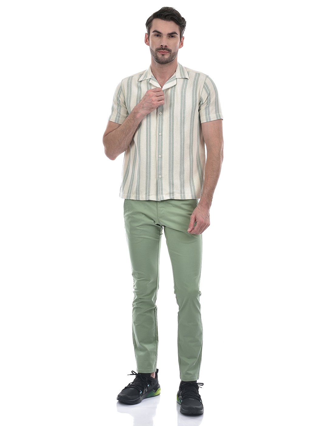 Numero Uno Men Striped Green Shirt